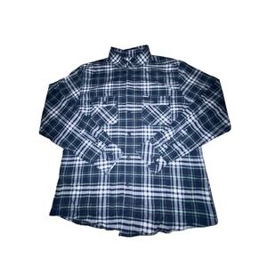 Caterpillar Shirt Mens Large Blue Green Plaid Flannel Long Sleeve Button Up